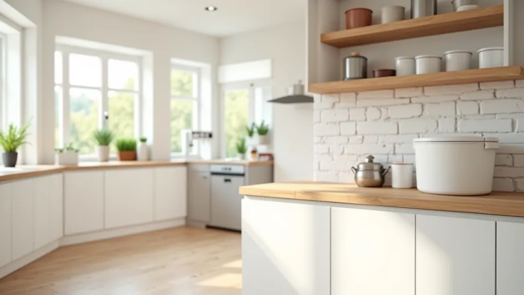 Clean organized kitchen with clear containers on shelves and neatly arranged items demonstrating decluttering completion
