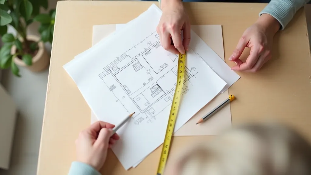 Person using tape measure on wall to mark shelf placement height and spacing